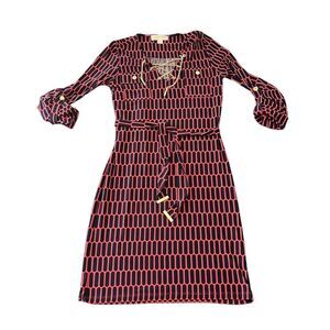 Michael Kors Coral Rose Red Blue Dress Gold Chain Accent